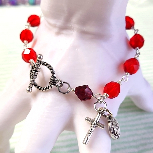 J & R Gems! Jewelry Red Rosary Bracelet Poshmark
